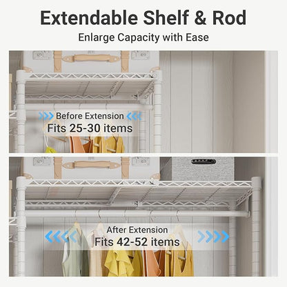 VIPEK X3 Plus Large Expandable Closet Rack Adjustable from 5'10" to 8'8" with Extendable Shelves and Hanger Rods, Freestanding Clothing Racks Modular Closet Systems Wardrobe, Max Load 1360LBS, White