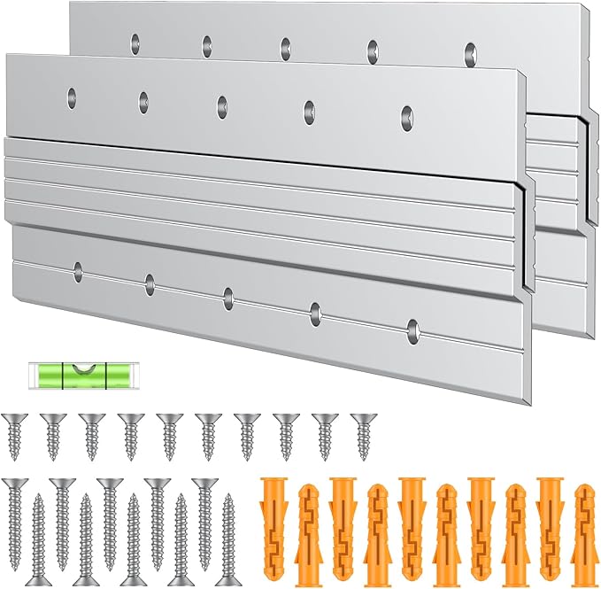Uniclife 2 Pairs 12 Inch French Cleat Hanger 80 lbs Load Heavy Duty French Cleat Picture Hanger Aluminum Alloy Mirror Hanging Hardware Wall Mounting Bracket Interlocking Z Bar Clip with Bubble Level