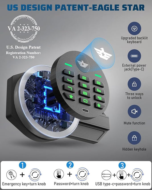 Kavey 1.2 Cub Safe Box, Home Safe with Digital Keypad and Dual Alarm System, Money Safe for With Mute Function and LED Light, Safes for Money Valuables