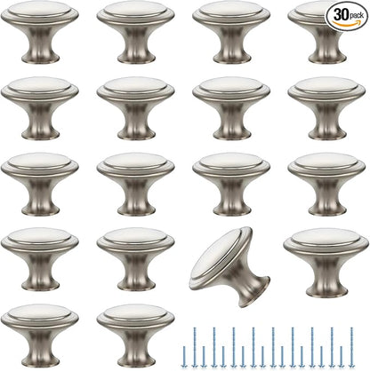 JOY DECOR 30 Pack Brushed Nickel Cabinet Drawer Hardware 30mm Kitchen Cabinet Knobs Drawer Pulls with Installation Screws for Dressers Kitchens Cupboard