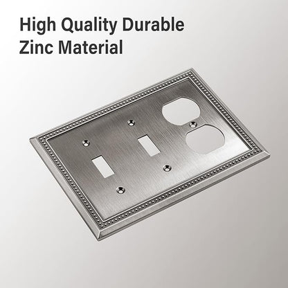 Henne Bery Sunken Pearls Heavy Duty Decorative Wall Plate Switch Plate Outlet Cover (Double Toggle/Single Duplex, Heirloom Silver)