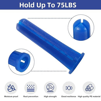 180PCS Conical Concrete Anchors and Screws Assortment Kit, 90PCS Concrete Wall Anchors, 90PCS Self Tapping Screws for Masonry Stucco Brick Cement Cinder Block Tile, with 2PCS Drill Bit