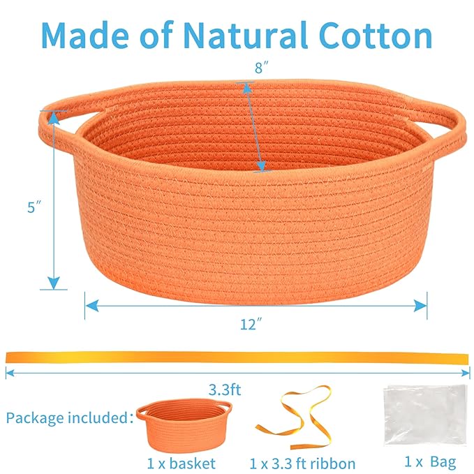 ABenkle Small Basket with Gift Bags and Ribbons, Empty Gift Baskets for Mother's Day, Decorative Boho Rope Woven Nursery Storage Organizer Toy Baskets with Handle for Baby Showers, 12"X 8" X 5"