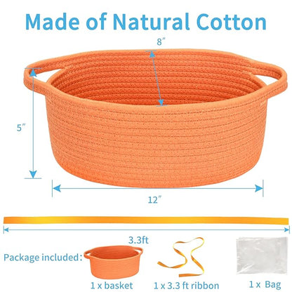 ABenkle Small Basket with Gift Bags and Ribbons, Empty Gift Baskets for Mother's Day, Decorative Boho Rope Woven Nursery Storage Organizer Toy Baskets with Handle for Baby Showers, 12"X 8" X 5"