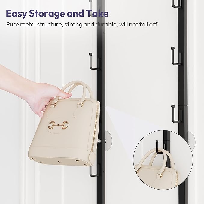 SWTYMIKI Over the Door Purse Organizer - 2 Packs Wall Mounted Purse Rack with 5 Hooks Design, Hanging Handbag Organizer Storage Holds up to 10 Bags, Bag Rack for Closet, Door (Black)