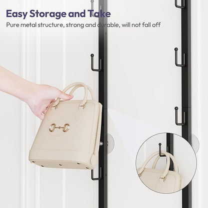 SWTYMIKI Over the Door Purse Organizer - 2 Packs Wall Mounted Purse Rack with 5 Hooks Design, Hanging Handbag Organizer Storage Holds up to 10 Bags, Bag Rack for Closet, Door (Black)