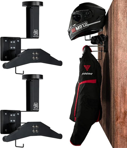 OneTigris Motorcycle Helmet Holder Wall Mount, Tactical Gear Holder with Helmet Stand and Plate Carrier Hanger, Solid Wood Wall Rack Organizer & Display for Police, Football, Cycling Gear