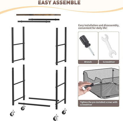 Rolling Cart with Drawers, 4-Tier Utility Cart Storage Organizer with Lockable Wheels, Metal Craft Storage Cart with Wooden Top for Kitchen, Bathroom, School, Studio, Office, Bedroom, Black