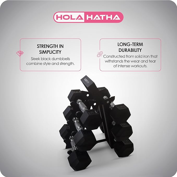 HolaHatha Hexagonal Dumbbell Weights Set, Home Gym Equipment Set, Portable Weighted Exercise Dumbbells for Fitness, Training, and Lifting Workouts
