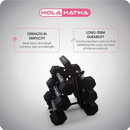 HolaHatha Hexagonal Dumbbell Weights Set, Home Gym Equipment Set, Portable Weighted Exercise Dumbbells for Fitness, Training, and Lifting Workouts