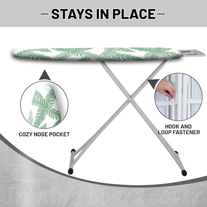 Extra Thick Ironing Board Cover and Pad, Tropical Leaves 15x54 Ironing Board Cover, Resist Scorching and Staining,Elastic Edges,Summer Plants Green