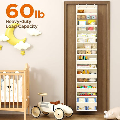 Over The Door Organizer, 8 Shelf Door Hanging Organizers with 8 Large Capacity Pockets, Back of Door Organizer Storage Hanging Shelves for Closet Bathroom Bedroom Nursery