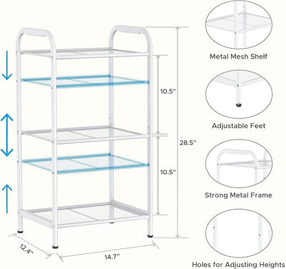 MAX Houser Storage Rack with Shelf,Industrial Style Extendable Plant Stand, Standing Shelf Units for Kitchen, Bathroom, Office,Living Room, Balcony, Kitchen (White, 3 Tier)