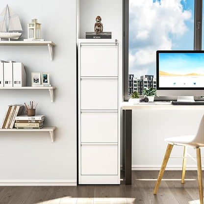 4 Drawer File Cabinet, Vertical File Cabinets with Lock for Home Office,Heavy Duty Office Steel Filing Cabinet for Hanging Letters/Legal/A4, Assembly Required (White)