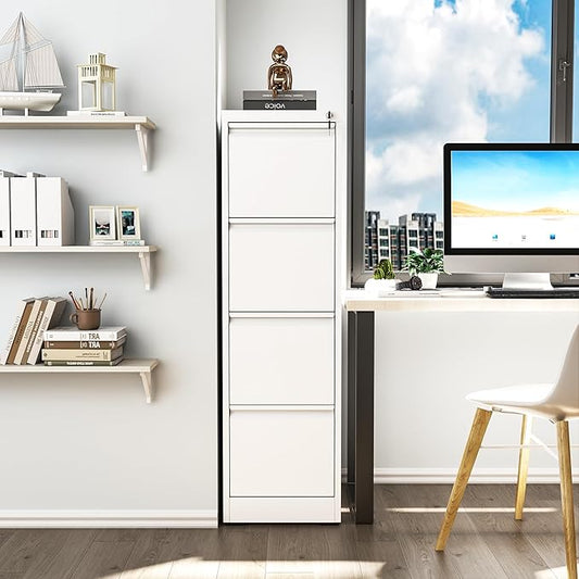 4 Drawer File Cabinet, Vertical File Cabinets with Lock for Home Office,Heavy Duty Office Steel Filing Cabinet for Hanging Letters/Legal/A4, Assembly Required (White)