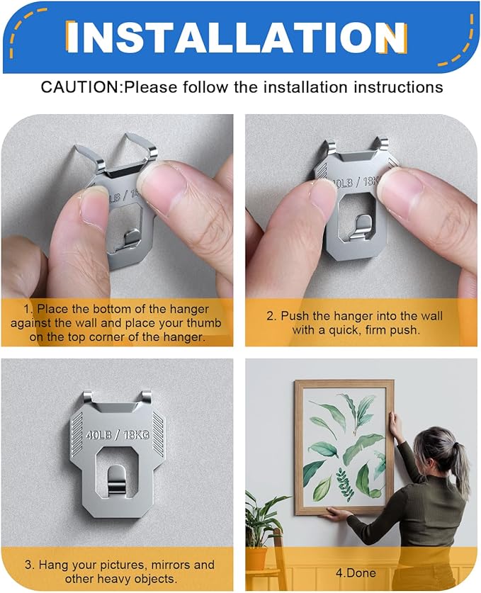 LZC 20Pcs Claw Drywall Picture Hanger: Wall Hooks for Hanging Picture Mirror Photo Poster Kit - No Damage Heavy Duty Wall Hanger for Room Office Decor Easy Tool-Free Nail-Free Holds Up to 40Lbs