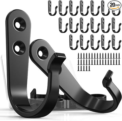 20PCS Heavy Duty Metal Coat Hooks for Wall, Single Prong Hanging Hooks with 40 Screws for Towels, Backpacks, Hats & Dog Leashes