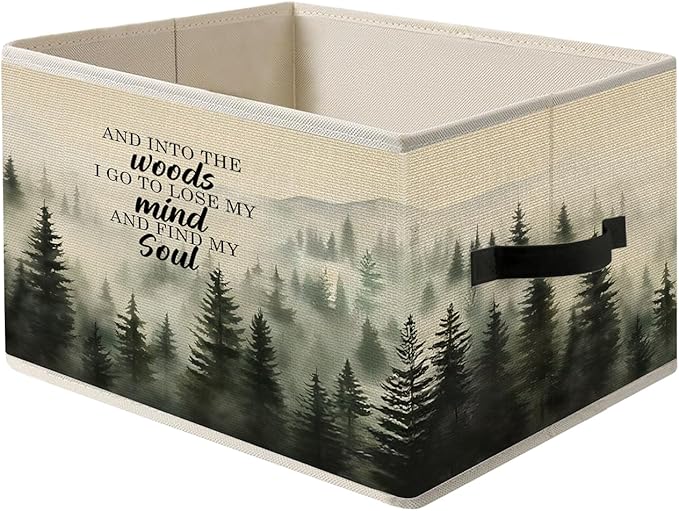 Foggy Misty Nature Forest Storage Bin Box with Handles, and into the Woods I Go to Lose My Mind Find My Soul Foldable Organizer Basket Toybox for Bedroom Bathroom Clothes Toys Books