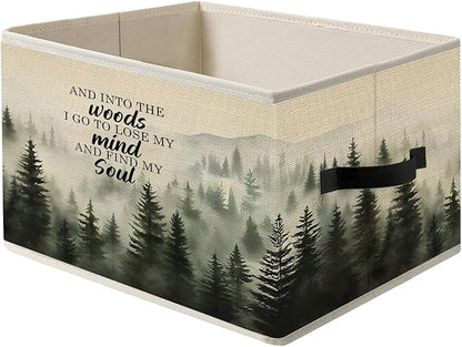 Foggy Misty Nature Forest Storage Bin Box with Handles, and into the Woods I Go to Lose My Mind Find My Soul Foldable Organizer Basket Toybox for Bedroom Bathroom Clothes Toys Books