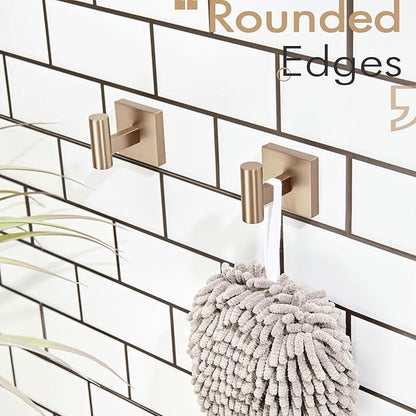 KOKOSIRI Robe Hooks for Bathrooms Towel Hook, Wall Mounted Coat Hooks Bathroom Hardware 2 Pack Champagne Bronze Stainless Steel B1013CPG-P2