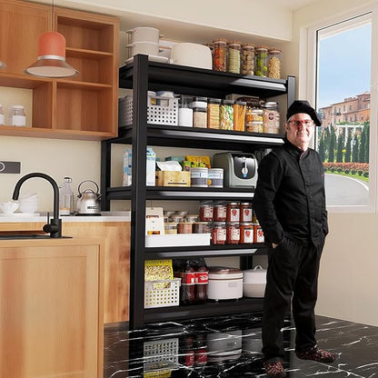 Garage Shelving,Heavy Duty Garage Storage Shelves,Metal Shelving Unit,5 Tier Adjustable Steel Utility Shelf,Use for Basement,Warehouse, Pantry Closet,Black (72" H*39.4" W*13.7" D)