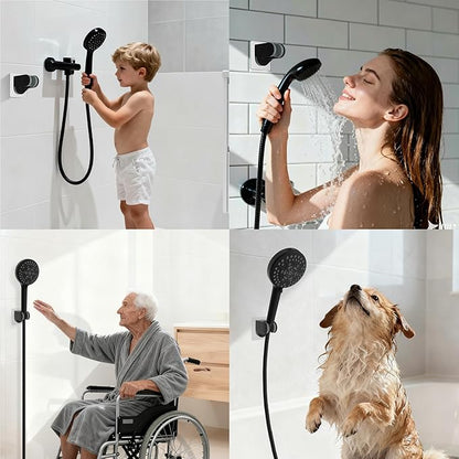 Hibbent Shower Head Holder, Strong Adhesive, Waterproof, Height Adjustable, Wall Mount, No Drilling, Matte Black