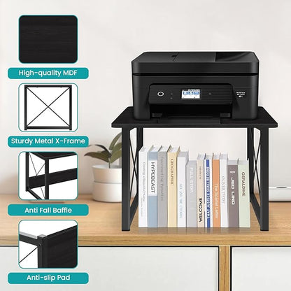 ELITEROO Desktop Printer Stand With Storage, Table Stand Small Desk Shelves Organizer for Home/Office, Multi-Purpose Heavy Duty Riser for Fax Machine Copier Scanner (Black)