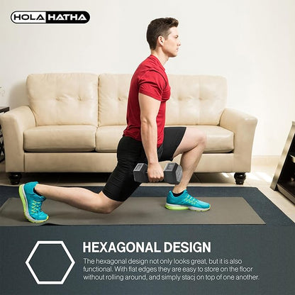HolaHatha Hexagonal Dumbbell Weights Set, Home Gym Equipment Set, Portable Weighted Exercise Dumbbells for Fitness, Training, and Lifting Workouts
