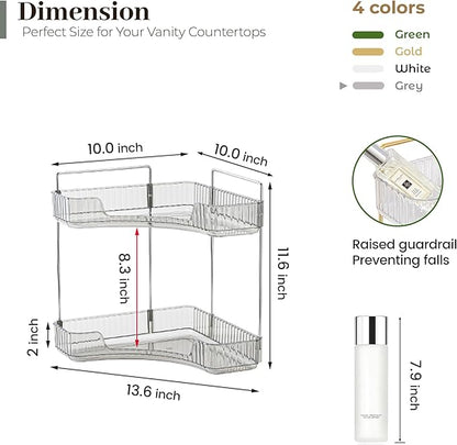Aveniee Corner Bathroom Counter Organizer, Bathroom Countertop Shelf Makeup Organizer for Vanity Perfume Tray for Corner Storage (2 Tiers, Grey)