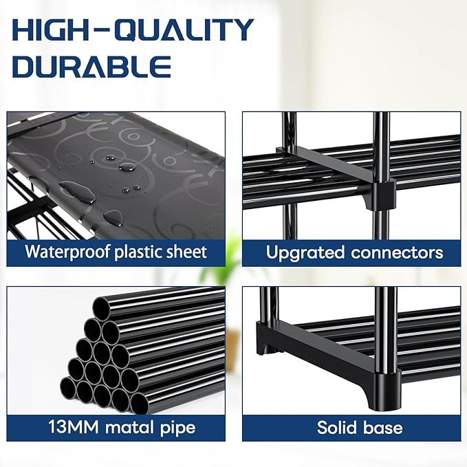 Mavivegue 3 Row 12 Tiers Shoe Rack, Large Storage Space, Metal Shoe Rack Organizer for Entryway, Closet, Bedroom, Garage,Black