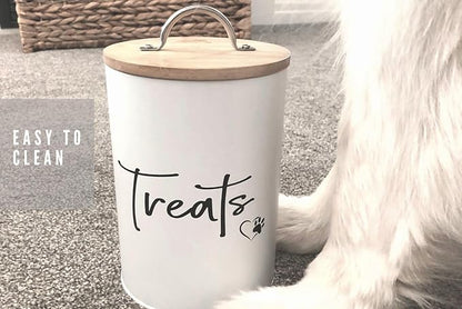White Dog and Cat Treat Container with Easy to Open Bamboo Lid, 98 oz/12 cups