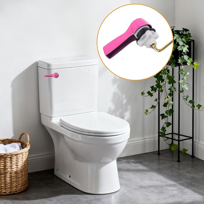 Hibbent Universal Metal Front Mount Toilet Handle Replacement Kit, Brass Toilet Flush Tank Lever with Stainless Steel Flapper Chains for Most Toilets, Pink