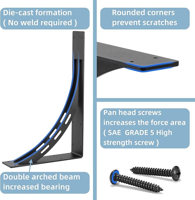 24"x15"x4" Heavy Duty Shelf Brackets, Max Load 1100 LBS, Premium Alloy Metal Mantel Brackets - Countertop Support - Set of 2