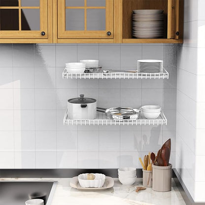 WALMANN 2 Pack Garage Wall Shelf, 23.5" x 12" Wall-Mounted Storage Shelves for Garage, Closet, Laundry Room, Heavy Duty Floating Shelving, Holds Up to 65 lbs(White)