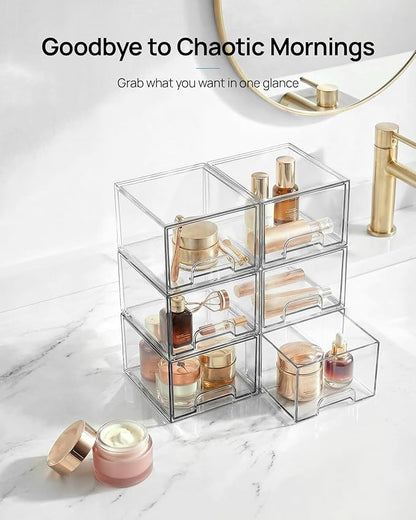 Vtopmart 8 Pack Small Clear Stackable Storage Drawers,Acrylic Bathroom Makeup Organizer,Plastic Storage Bins For Vanity, Undersink, Kitchen Cabinets, Pantry, Home Organization