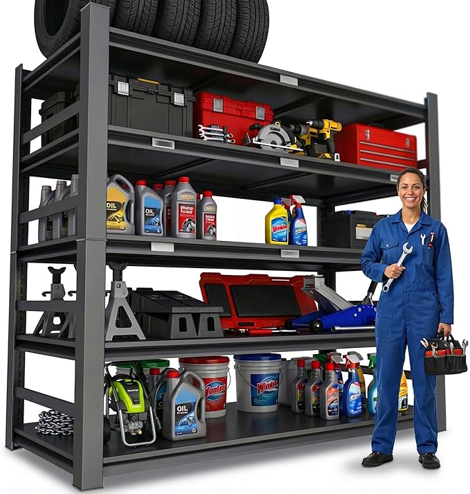 Garage Shelving 5-Tier Heavy Duty Adjustable Metal Storage, 3000Lbs Industrial Shelf Unit Black, Easy to Assemble (87" H x 47.2" W x 23.6" D)