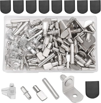 112 Pcs 5 Styles Shelf Nail kit, Metal Nickel Plated Shelf Support pin, Silicone Cover, Suitable for Kitchen Cabinet, Bookcase Support pin and pin