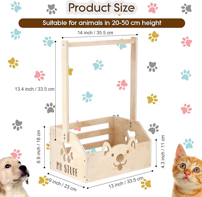 Chunful Dog Closet Wooden Pet Wardrobe Closet Dog Toy Storage Bin with Handle Pet Clothes Rack for Cat Organization and Storage Accessories, 19" x 13" x 9"