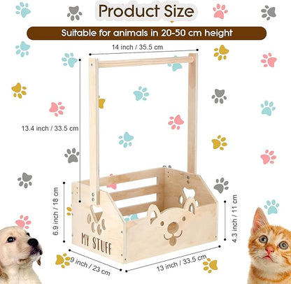 Chunful Dog Closet Wooden Pet Wardrobe Closet Dog Toy Storage Bin with Handle Pet Clothes Rack for Cat Organization and Storage Accessories, 19" x 13" x 9"