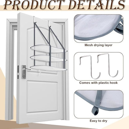 2 Pcs 3 Tier Sweater Drying Rack Flat Over The Door Folding Drying Rack Large Lay Laundry Hanging Dryer Mesh Clothes Dry Hanger for Apartments Dorms Bathrooms (Gray,26.5 x 18 x 34.5 Inch)