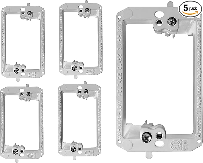 BestMounts - 5 Pack Low Voltage Mounting Brackets 1 Gang for Drywall Outlet Cable Pass Through Wall Plates - Cable Wall Plate Bracket for Old Work, Telephone Wire, Network Cable, HDMI, Speaker Wire