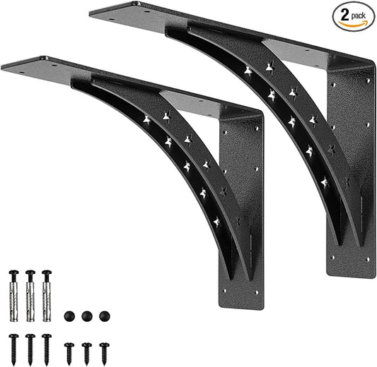 16 inch x 12 inch Heavy Duty Shelf Brackets，max Load 900 LBS,Premium Alloy Metal Mantel Brackets , (Set of 2) Countertop Support Brackets (Black-Metallic Silver)