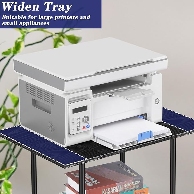 Shinoske Black Printer Stand with Storage,3 Tier Large Printer Table with Wheels for Home Office,Rolling Printer Cart with Storage Shelf,for Under Desk,Living Room,Kitchen