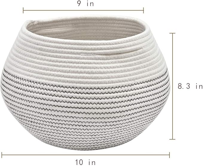 Goodpick Round Cotton Rope Storage Basket for Living Room, Bathroom, Kids' Corner & Shelves, Stores Towels, Cat Toys, Plants, White, 10"D x 8.3"H