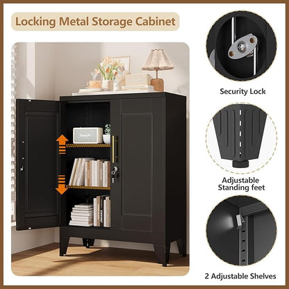 Black Metal Pantry Cabinet with Lock(Two Units), Sideboard Buffet Storage Cabient with Doors and 2 Adjustable Shelves, Multifunctional Kitchen Cupboard for Home Office, Buffet Table