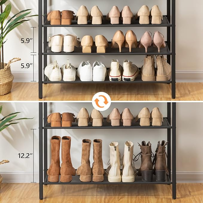 8-Tier Shoe Rack, Large Capacity Shoe Shelf, Shoe Organizer for Entryway, 28-32 Pairs of Shoes, Stable Sturdy, Tall Shoe Rack with Adjustable Metal Mesh Shelves, Rustic Brown SRHR1801Z