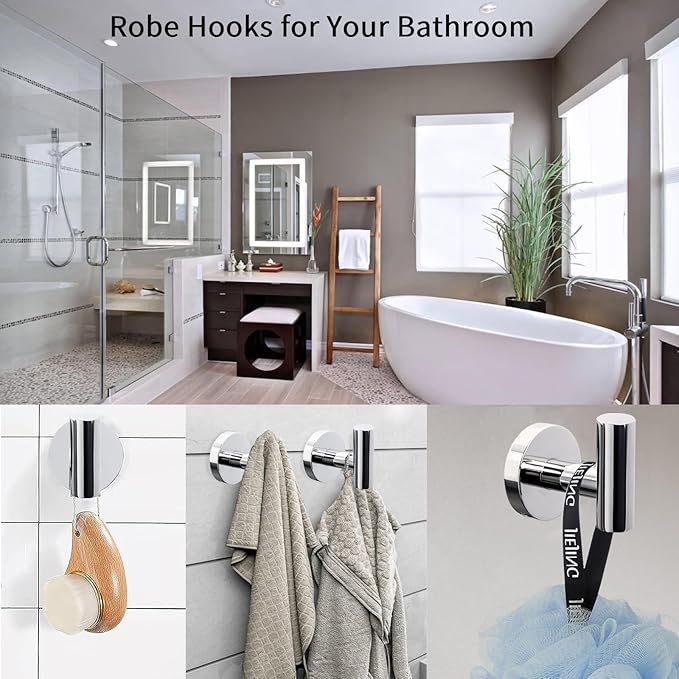 Kruodop Towel Hooks for Bathroom,6 Packs Wall Mount Towel Holder,Black Matte Wall Robe Hook,Stainless Steel Heavy Duty Door Hanger Towel Hook for Kitchen, Bedroom,Hotel,Pool,Coats