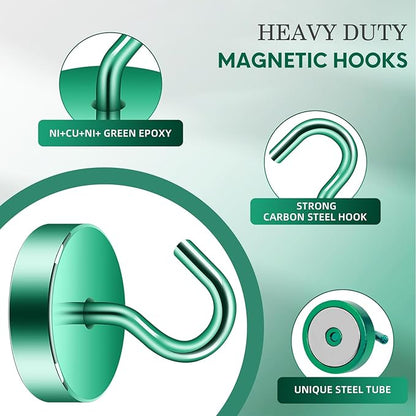 Neosmuk Magnetic Hooks, Cruise Ship Essentials, 80lb+ Heavy Duty Magnetic Hooks for Cruise Cabins, Refrigerator, Grill, Hanging, and Travel | Extra Strong Must-Haves Magnet Hook,Green, 5 Pack