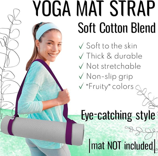 TECEUM Yoga Mat Strap – 30+ Colors – Adjustable Mat Holder Sling Carrier for All Mats [Mat Not Included]