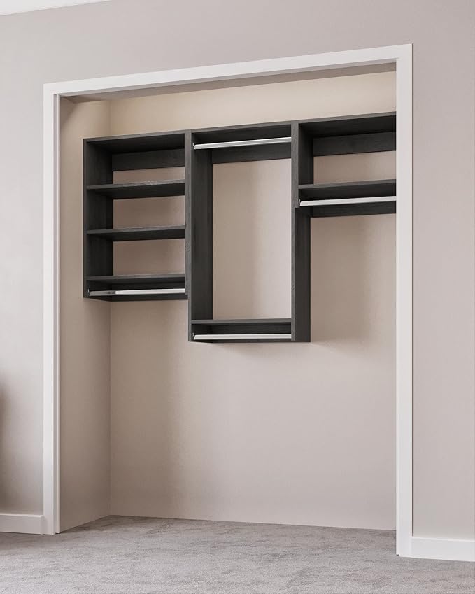 Closet Kit with Hanging Rods - Corner Closet System - Closet Shelves - Closet Organizers and Storage Shelves (Grey, 78 inches Wide) Closet Shelving
